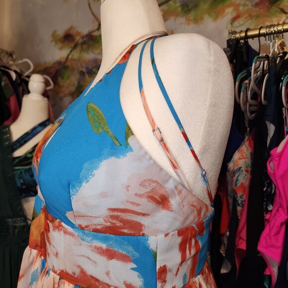 Bisou Bisou Turquoise Floral Strappy Maxi Dress - Picture 5 of 13